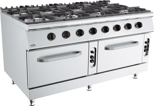 Combisteel BASE 900 freestanding gas cooking range with 8 burners and integrated oven