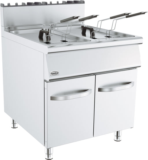 Combisteel BASE 900 stainless steel gas fryer with dual 19 litre tanks and four fry baskets