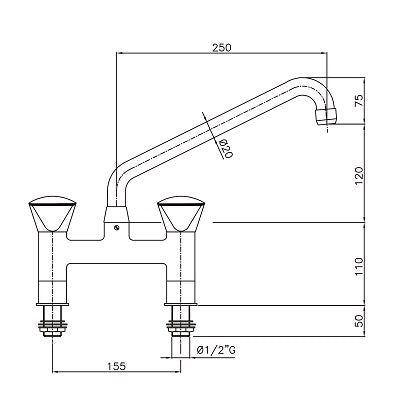 Combisteel two-hole mixing faucet with dual inlet connections view 2