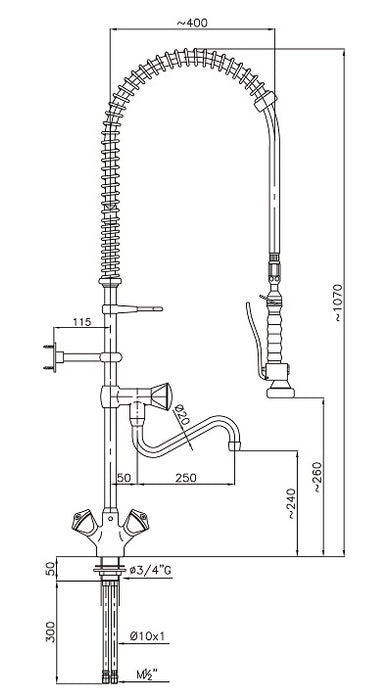 Combisteel single hole pre-rinse faucet unit for commercial kitchen dishwashing view 2