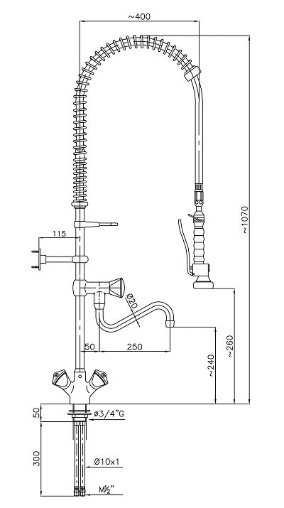Combisteel single hole pre-rinse faucet unit for commercial kitchen dishwashing view 2