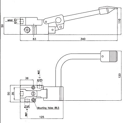 Stainless steel pedal controlled mixing faucet with single pedal activation view 2