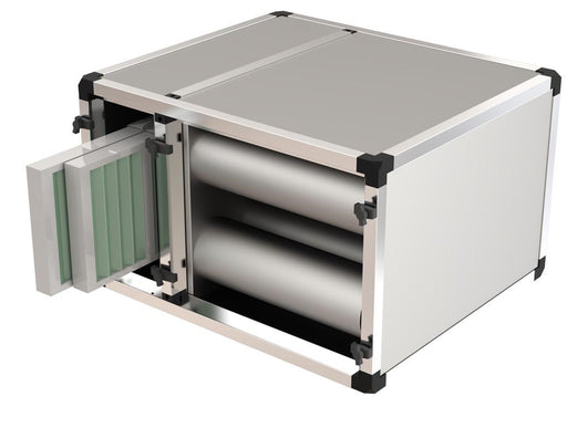 Combisteel air cleaner unit with multiple filter cartridges, stainless steel finish.