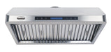 Stainless steel slanted extractor hood, 900mm wide, with LED lights and filter grilles
