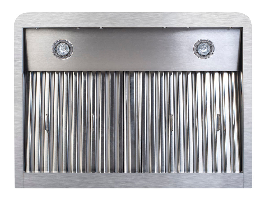 Stainless steel slanted extractor hood, 900mm wide, with LED lights and filter grilles view 3