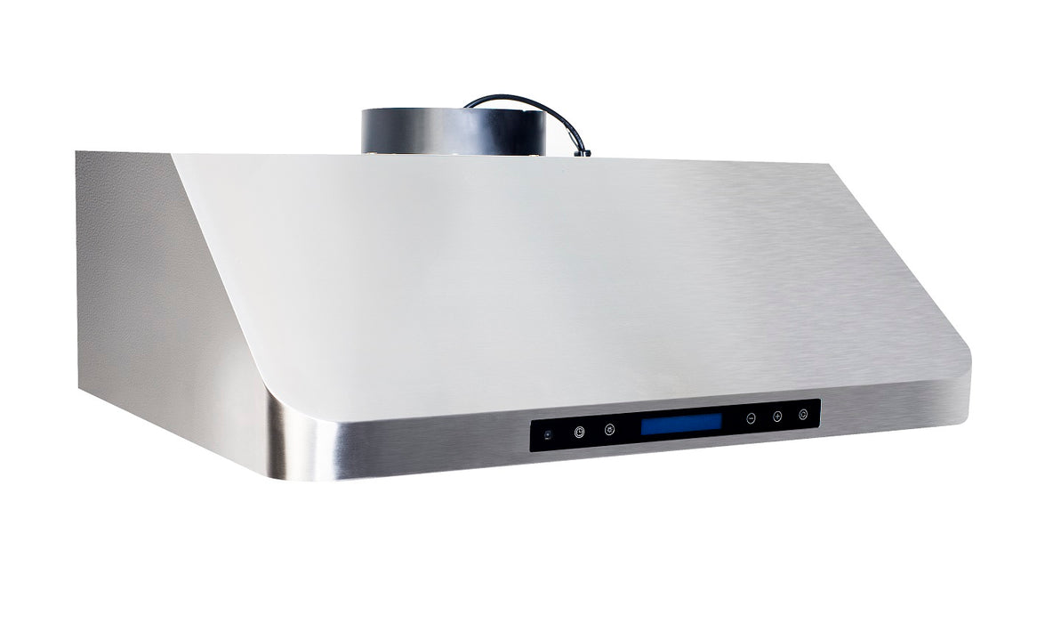 Stainless steel slanted extractor hood, 900mm wide, with LED lights and filter grilles view 5