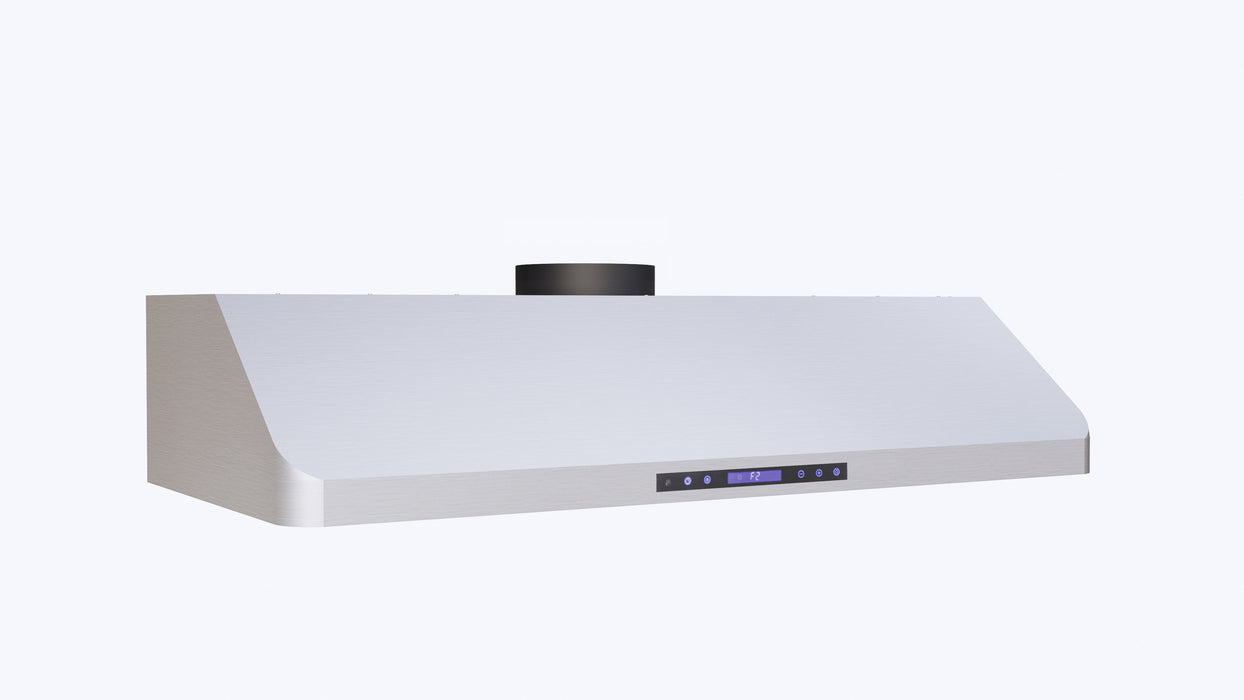 Stainless steel slanted extractor hood, 1200mm wide, with LED lighting and filter assembly view 5