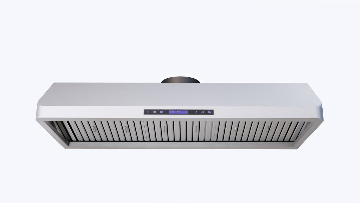 Stainless steel slanted extractor hood, 1200mm wide, with LED lighting and filter assembly view 7