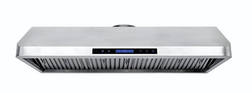 Stainless steel slanted extractor hood, 1200mm wide, with LED lighting and filter assembly