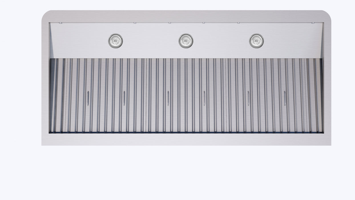 Stainless steel slanted extractor hood, 1200mm wide, with LED lighting and filter assembly view 3