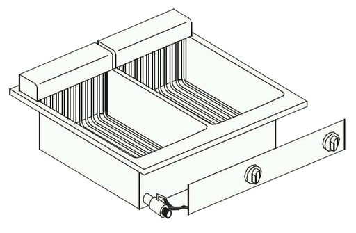 Stainless steel drop-in electric fryer with two 10-litre baskets and control panel