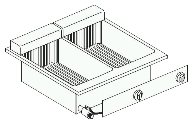 Stainless steel drop-in electric fryer with two 10-litre baskets and control panel