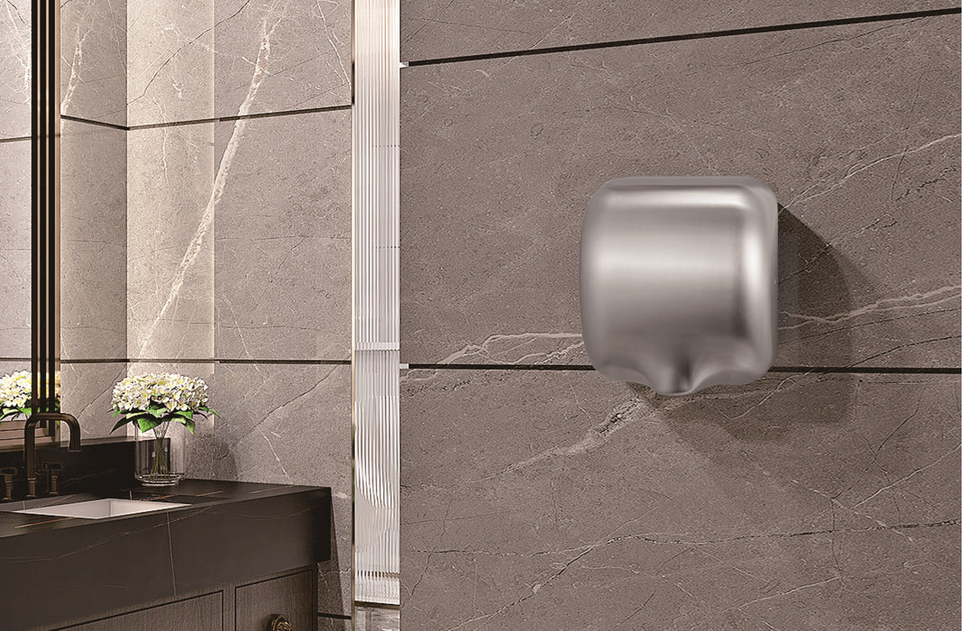 Stainless steel hand dryer with sensor activation and digital display view 5