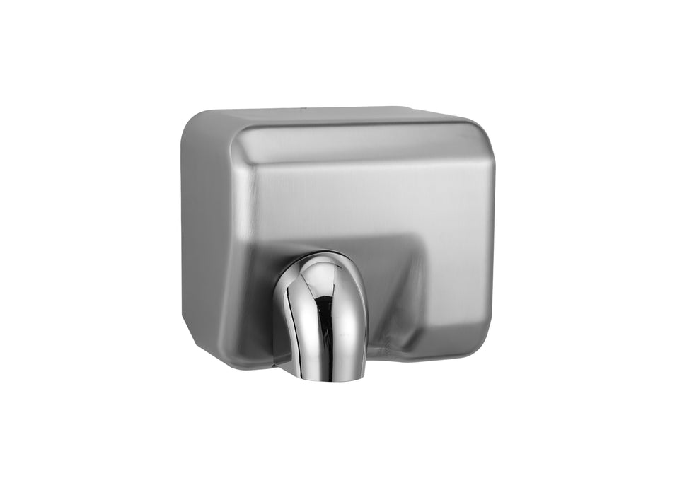Combisteel HD-04 silver stainless steel hand dryer mounted on white background view 2