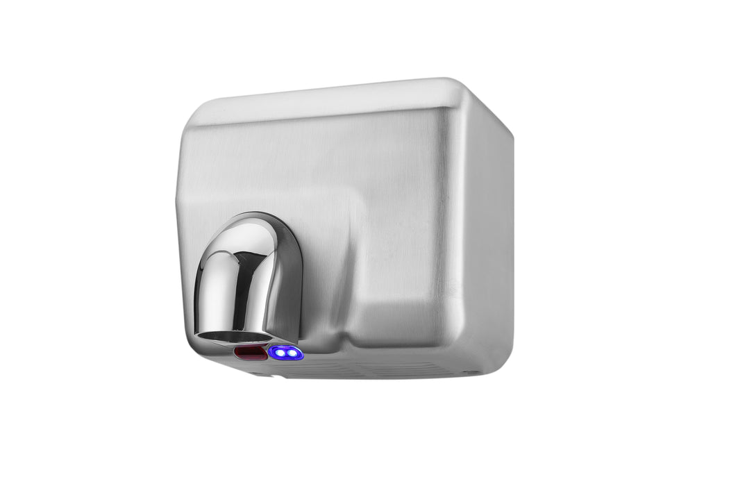Combisteel HD-04 silver stainless steel hand dryer mounted on white background view 4
