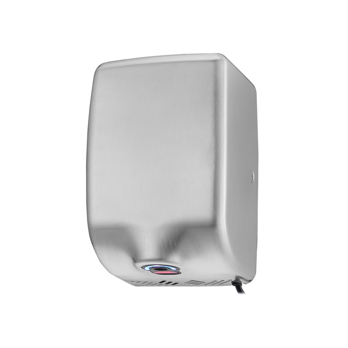 Silver stainless steel hand dryer unit with sensor activation view 3