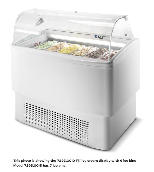 Combisteel curved glass ice cream display freezer with LED lighting and mobile base