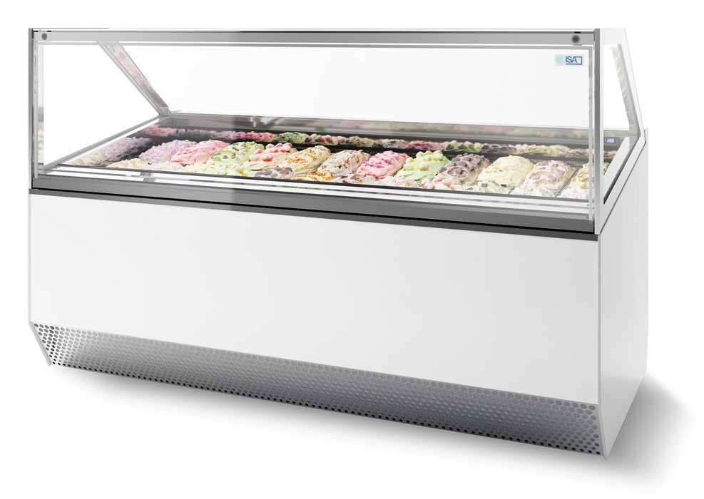 Combisteel MILLENIUM 16 ice cream display chest freezer with LED lighting and straight glass top