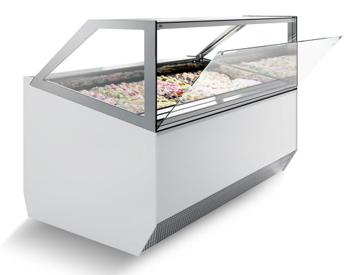 Combisteel MILLENIUM 16 ice cream display chest freezer with LED lighting and straight glass top view 2