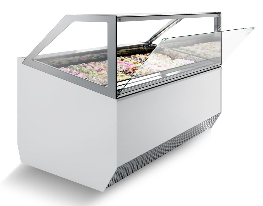 Combisteel MILLENIUM 16 ice cream display chest freezer with LED lighting and straight glass top view 2