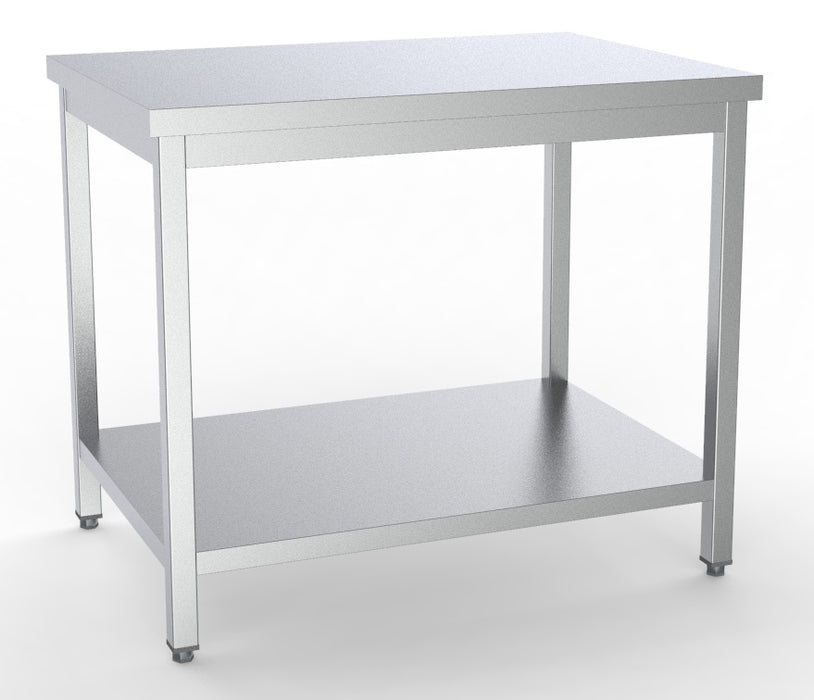 Stainless steel worktable with bottom shelf, 2000mm wide, flat packed.