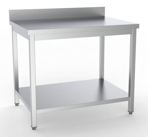 Stainless steel worktable with bottom shelf and four legs, 800mm wide