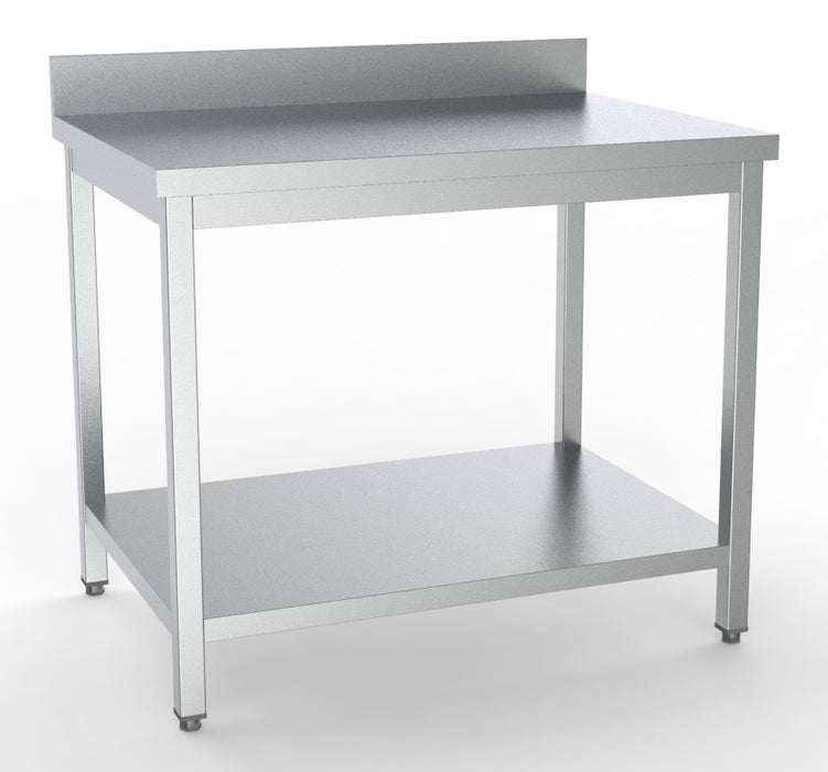 Stainless steel worktable with bottom shelf and adjustable legs, 1200mm wide
