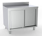 Stainless steel worktable with sliding doors and upstand, 1600mm wide