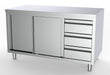 Combisteel RIGHT 1800 stainless steel prep worktable with sliding doors and drawers