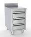 Stainless steel worktable with upstand and three front drawers