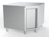 Stainless steel corner worktable with door storage, 1000mm x 600mm footprint.