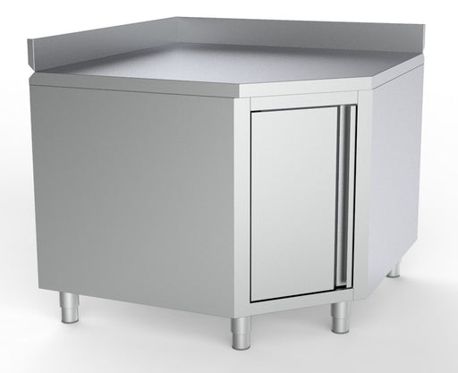 Stainless steel corner worktable unit with door and upstand for 700mm tables
