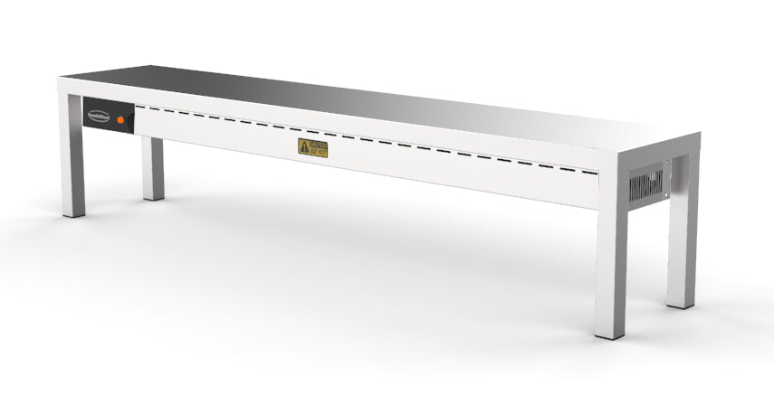 Stainless steel heated overshelf with single shelf and ceramic heating elements