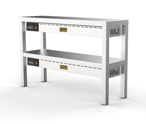 Stainless steel two tier heated overshelf with ceramic surfaces and under-shelf heater elements