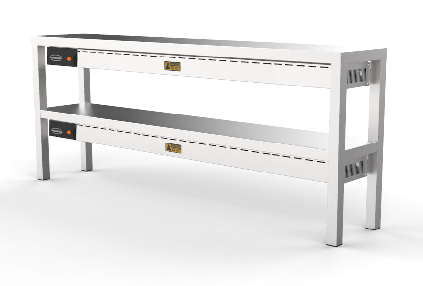 Stainless steel two-tier heated overshelf with ceramic heating elements