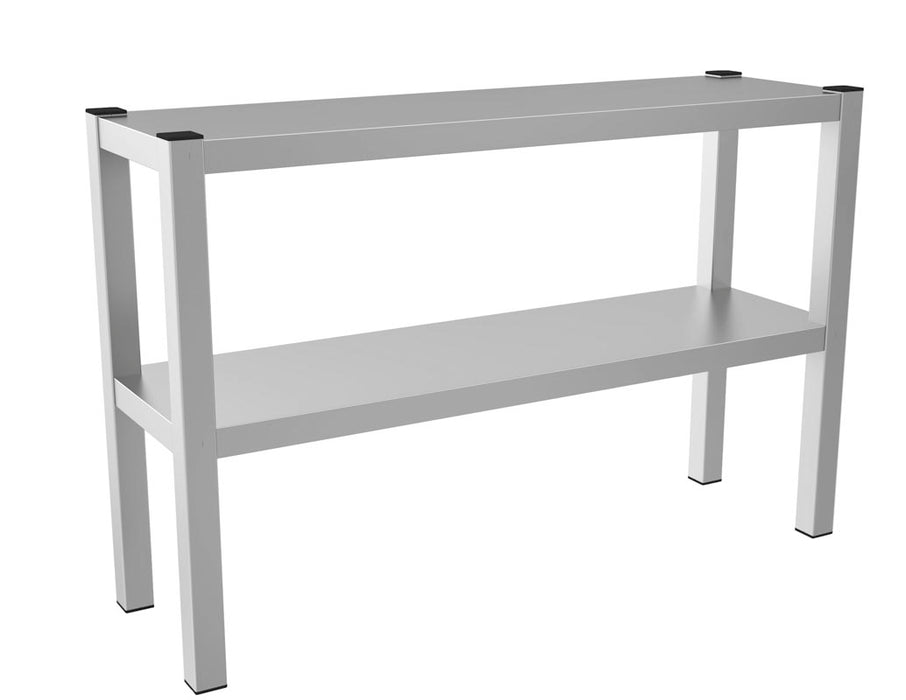 Stainless steel two tier overshelf, 1200mm wide, mounted storage shelving
