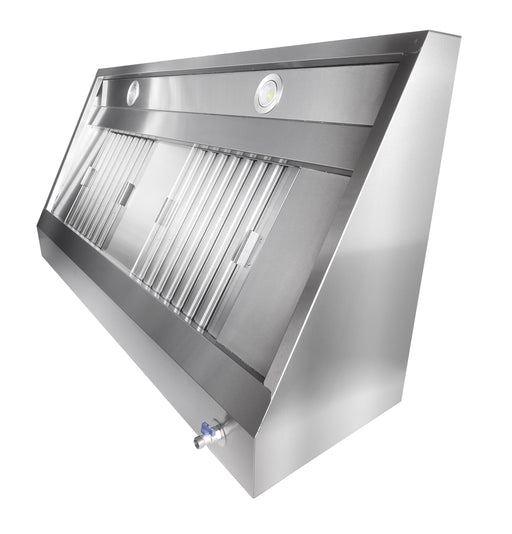 Stainless steel wall-mounted slanted extractor hood, 1000mm wide, with integrated lighting. view 2