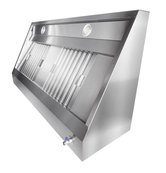 Stainless steel wall-mounted slanted extractor hood, 1000mm wide, with integrated lighting. view 2