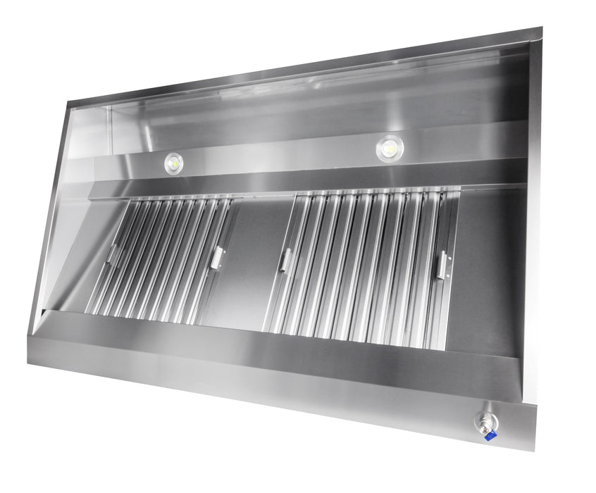 Stainless steel wall-mounted slanted extractor hood, 1000mm wide, with integrated lighting. view 3