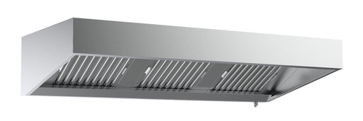 Stainless steel wall-mounted slanted extractor hood with integrated lighting and filters