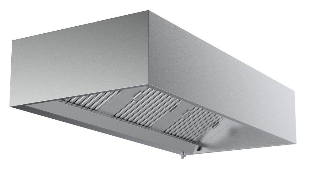 Stainless steel wall-mounted box hood ventilation unit with integrated lighting