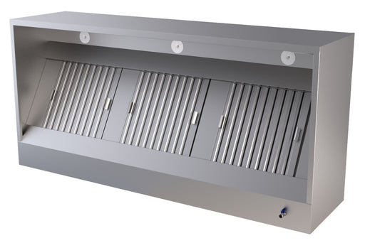 Stainless steel wall-mounted box hood with integrated lighting and filter view 2