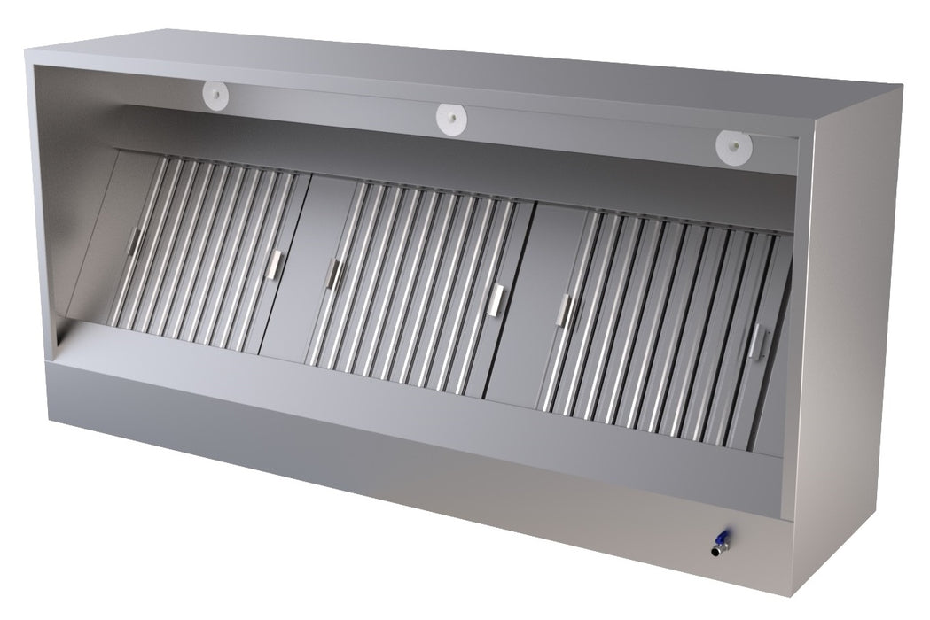 Stainless steel wall-mounted box hood with integrated lighting and dual filters view 2