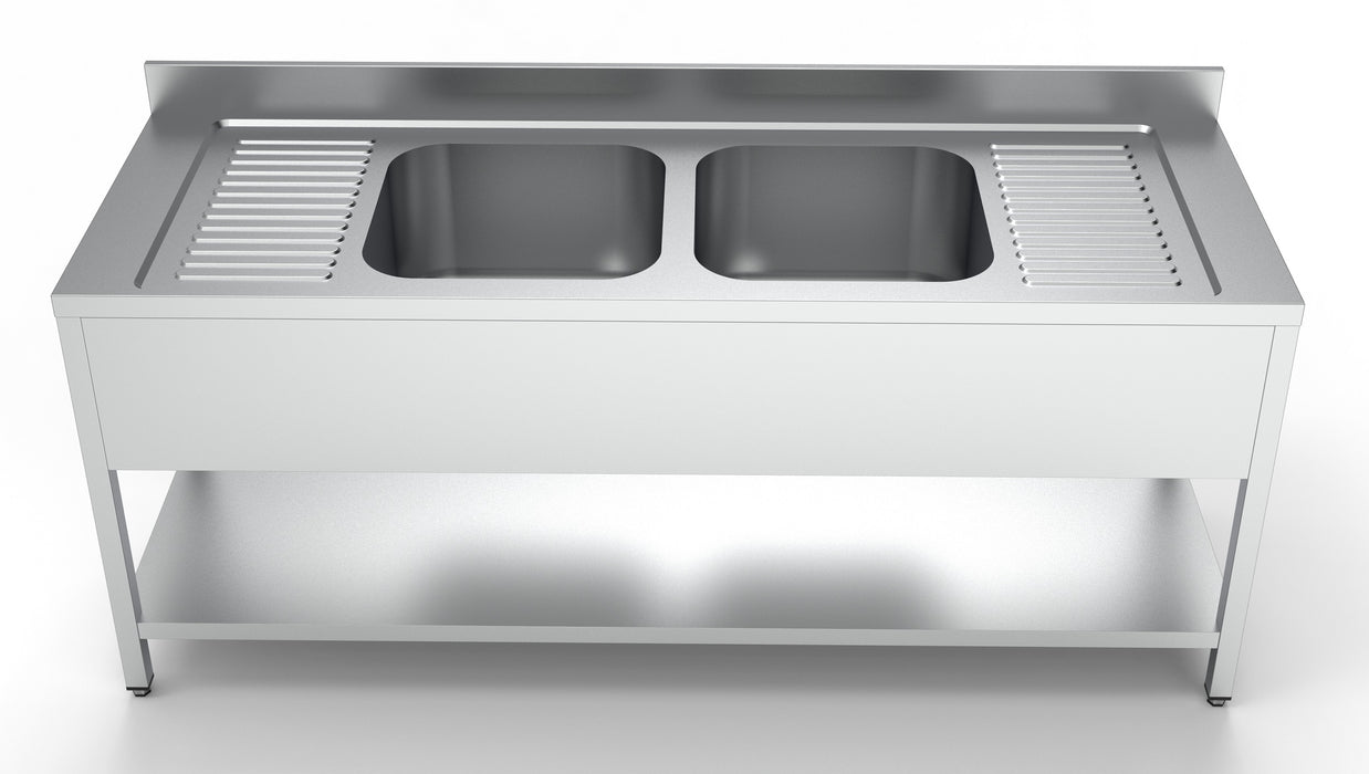 Stainless steel sink unit with 500mm bowl and lower shelf, 2000mm wide view 2