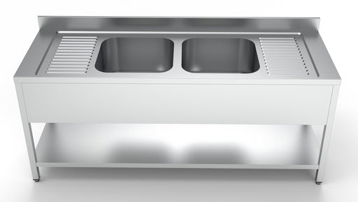 Stainless steel sink unit with 500mm bowl and lower shelf, 2000mm wide view 2
