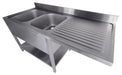 Stainless steel sink unit with single bowl and bottom shelf storage, flat packed. view 2