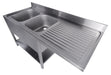 Stainless steel sink unit with single bowl and bottom shelf storage, flat packed. view 3