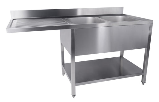 Stainless steel sink unit with bottom shelf, right-hand sink position, flat pack.