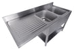 Stainless steel sink unit with bottom shelf, right-hand sink position, flat pack. view 3