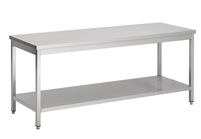 Stainless steel worktable with bottom shelf, 800mm wide, flat pack.